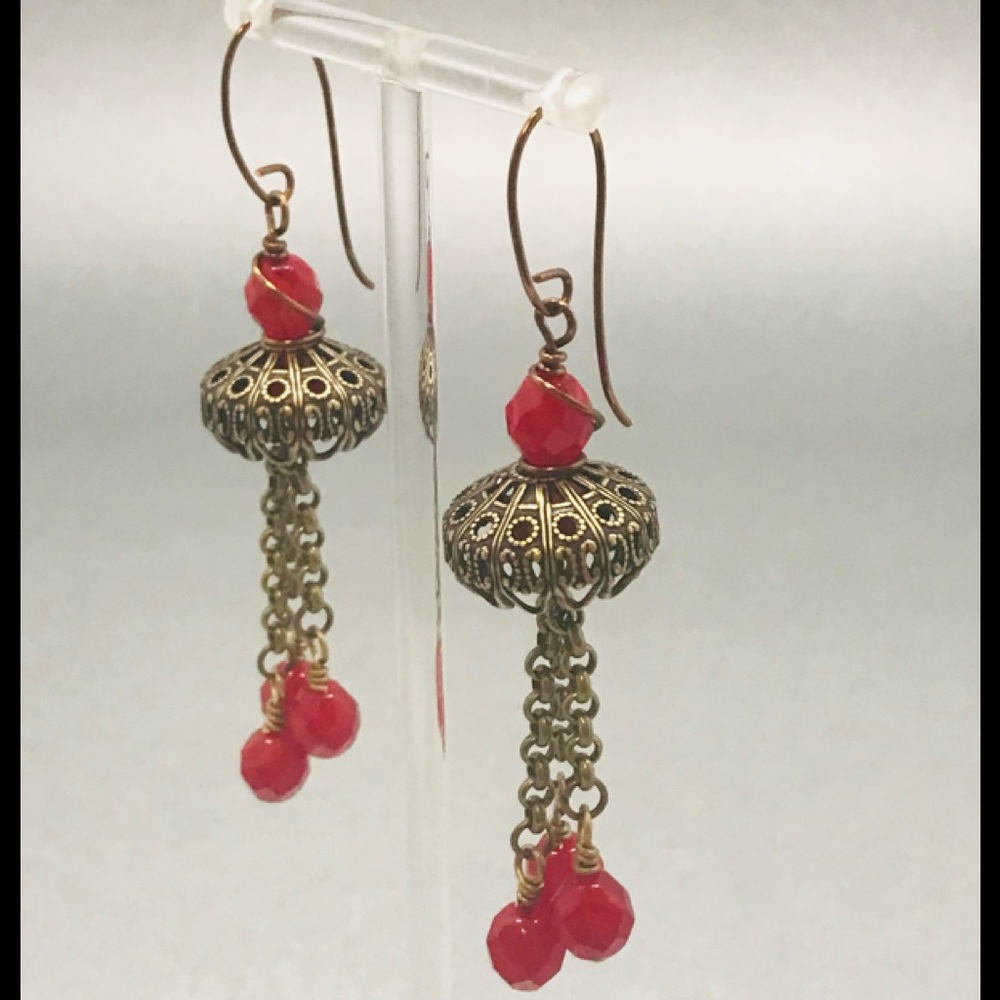 NEW Boho Brass & Czech glass bead earrings